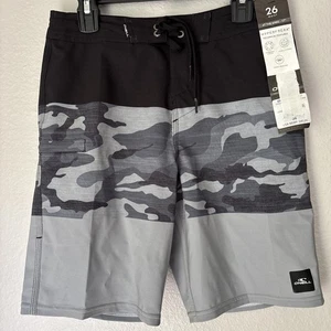 O'NEILL HYPERFREAK Board Shorts Swim AT KNEE Black Gray BOYS Size 26" Waist - Picture 1 of 7