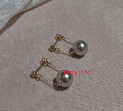 natural AAA+ 9-10mm Tahitian gray round Pearl Earrings 14K GOLD dangle earring - Imagem 1 de 4