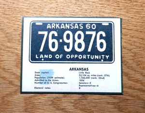 1960 Post Cereal ARKANSAS Box Cutout License Plate Card (C60P0004) - Picture 1 of 1