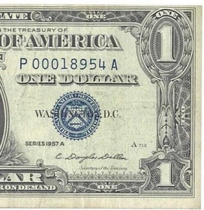 Series 1957 A $1.00 ONE DOLLAR SILVER CERTIFICATE Misaligned And Off Centered - Picture 1 of 7