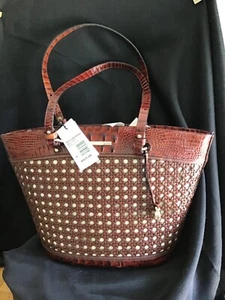 Retired Brahmin Medium Bowie Pecan Lima Wicker Look Tote Bag - Bild 1 von 6