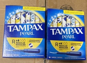 2 BOXES Tampax Pearl Regular Absorbency Tampons 18 each 36 TOTAL Unscented - Picture 1 of 2