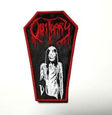 OBITUARY COFFIN RED/WHITE EMBROIDERED PATCH