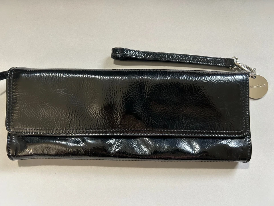 Charles David Black Patent Leather Clutch Wristlet Purse Baguette Style Clutch Foto 1 de 4
