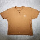 Carhartt T-Shirt Mens 2XL Brown Henley Short Sleeve Workwear Construction Tee