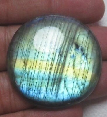 Natural Labradorite Cabochon Round 102.45 Ct Flat back Loose Gemstone H 8447 - Image 1 of 4