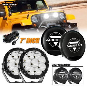 Vainas LED redondas AUXBEAM 2X 7" zanja punto de luz luz luz de trabajo + cubierta protectora negra - Imagen 1 de 12