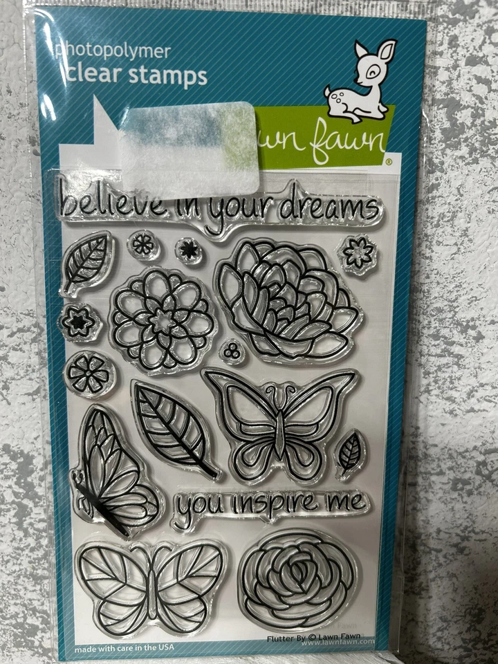 Juego de estampillas de goma flores mariposas mariposas FLUTTER BY Lawn Fawn Foto 1 de 1