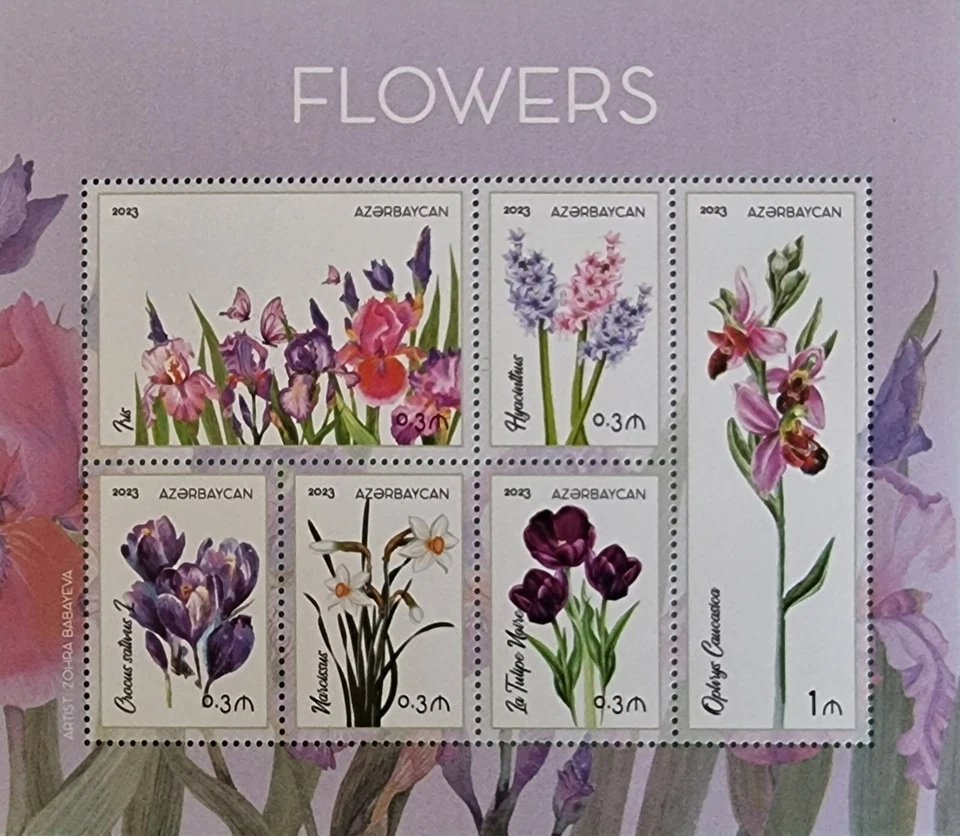 Azerbaijan Stamps Sheet 2023. Flowers. 6 Stamps in 1 - Image 1 of 1