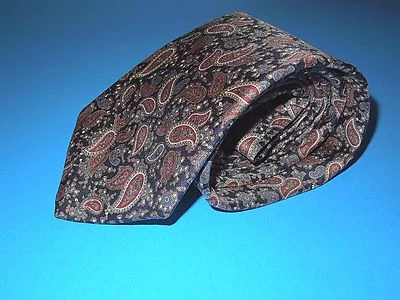 NEIMAN MARCUS ГАЛСТУК 100% ШЕЛК ТЕМНО-СЕРЫЙ БОРДОВЫЙ ПЕЙСЛИ 58» / 3 3/8» - Изображение 1 из 4