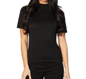 Angel Apparel Short Sleeve Mock Neck Top Black - Picture 1 of 11