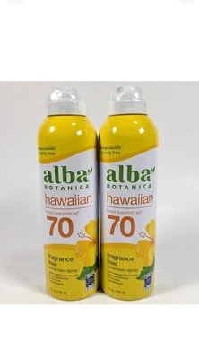 Spray protector solar hawaiano Alba Botanica sin perfume FPS 70 paquete de 2 caducidad 09/25 5 oz Ea Foto 1 de 2