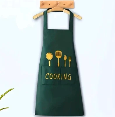 GREMBIULE DA CUCINA TESSUTO SINTETICO IMPERMEABILE VERDE Unisex Taglia Unica Bar - Immagine 1 di 3