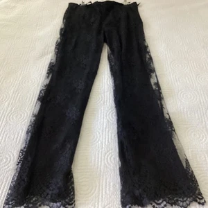 ESCADA Black Lace Flared Pants With Floral Pattern Lined Size 42/12/L - Picture 1 of 14