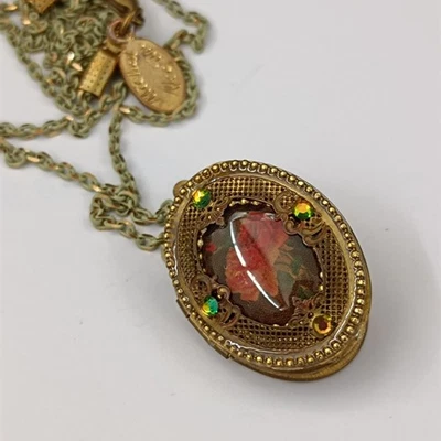 Collar Medallón Michal Negrin Cristal Esmalte Rosa Renacimiento Victoriano De Colección Largo Foto 1 de 4