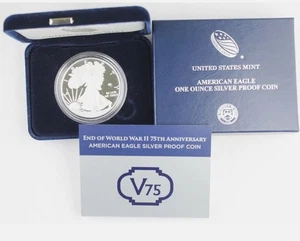 2020 W End of WWII 75 Anniversary American 1 Oz Proof Silver Eagle V75 +BOX &COA - Picture 1 of 9