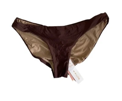 Parte inferior de natación de bikini descarada acanalada marrón liso Pilyq PQ Mocha M #106791 nueva sin etiquetas Foto 1 de 2