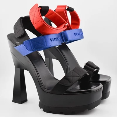 LEER Versace Zoccolo Cuero Plataforma Sandalias Tacones Zapatos Rojo Azul EE. UU. 9.5 2016 Foto 1 de 4