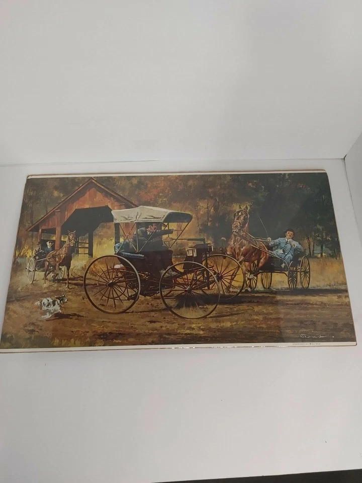 1976 JB Deneen Lithograph Print  Automotive America #1 TRW Vintage car and buggy - Image 1 of 4