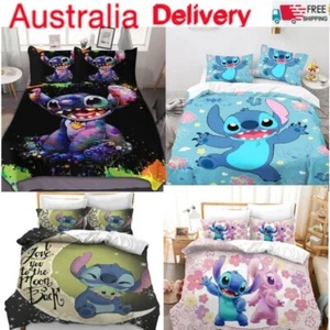 Stitch Quilt Cartoon Duvet Doona Cover Bedding Set Single Double Queen Kids Gift - Picture 1 of 9