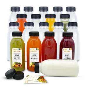 42 Pcs 8 Oz Plastic Juice Bottles With Caps Empty Clear Disposable Bulk Plastic  - Picture 1 of 6