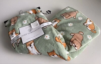 Cozy Companions Shiba Inu And Daisies Comfy Plush Soft Throw Blanket 60x70” NEW - Image 1 of 4