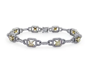 18k White Gold 3.18ct Fancy Yellow White Diamond Tennis Link Bracelet Natural 7" - Picture 1 of 7
