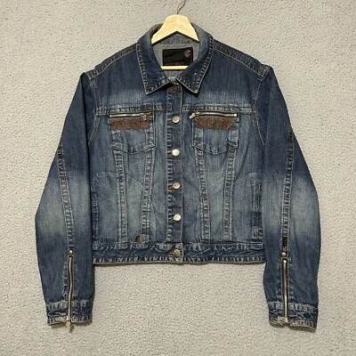 Vintage Rocawear Denim Jean Jacket Women XL Blue Medium Wash Y2K Biker Zipper - Image 1 of 4