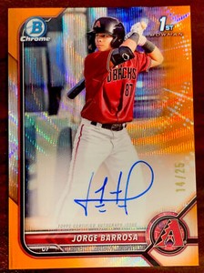 2022 Bowman Chrome Jorge Barrosa Orange Shimmer Refractor 1st Auto #14/25 Dbacks