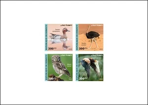 DJIBOUTI 2025 DELUXE PROOF - BIRDS BIRD DUCKS DUCK OSTRICH OWL OWLS EAGLE EAGLES - Picture 1 of 1