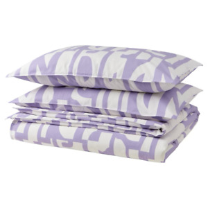 IKEA BERGHEMLOCK Duvet Cover & Pillowcases, White/Lilac, Full/Queen (805.546.66)