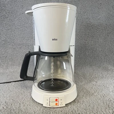 Braun 10-Cup Coffee Maker 3112 KF-145 White Striped Base Accented Green Buttons - Image 1 of 4