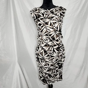 BANANA REPUBLIC Size XS Brown Tropical Leaf Floral Blouson Ruched Lined Dress - Picture 1 of 14