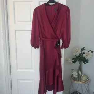 Adrianna Papell Satin Silk Wrap Dress Burgundy Mahogany Womens Size 12 - Picture 1 of 7