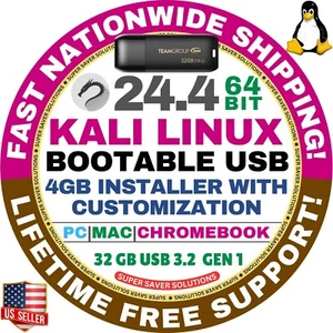 KALI LINUX OS 24.4 ALL VERSIONS LIVE, FULL INSTALL DVD, USB 64-BIT MAC PC AMD64 - Picture 1 of 12