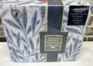 WILLIAM MORRIS Original Willow Cornflower 4 Pc KING SHEET SET Cotton Percale NEW - Picture 1 of 8