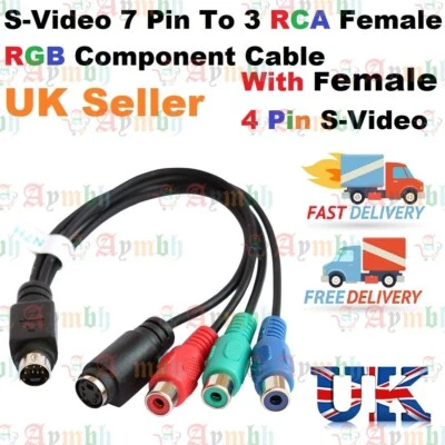 RGB/ 3 RCA Female to 7 Pin S-Video with 4 pin S-Video Female Component Cable UK - Image 1 of 4