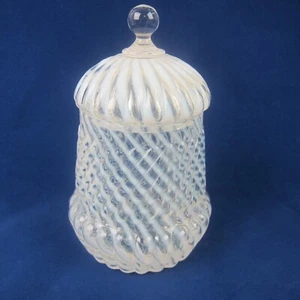 Antique Northwood Chrysanthemum Swirl Opalescent White Glass Jar with Lid RARE - Picture 1 of 12