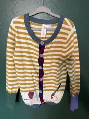 Cárdigan suéter a rayas doradas antiguo Matilda Jane niñas talla 4 pintura por números arte Foto 1 de 4