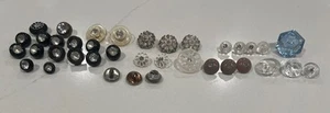 Bottoni vintage in vetro con strass trasparenti bianco nero gambo plus - Foto 1 di 18