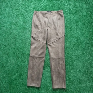 Faux Suede Moto Leggings Pants Women's Casual Olive Green - Picture 1 of 10
