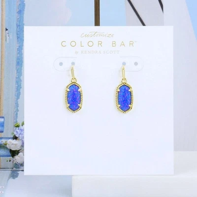 NWOT Kendra Scott Lee Indigo Kyocera Opal Small Drop Earrings Gold Tone - Image 1 of 3