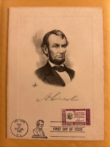 1960 US FDC 1143 ABRAHAM LINCOLN Art Craft Engraved Card w/ FAUX Signature - Picture 1 of 5