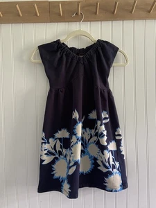 Tea Collection Sleeveless Knee Length Navy Blue Floral Print Dress Cotton 7 - Picture 1 of 7