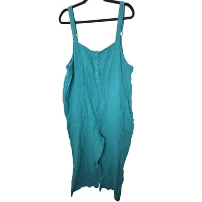 Serra Women's Teal Crinkle Gauze Jumpsuit Cropped Wide Leg Size l/xl - Image 1 of 4