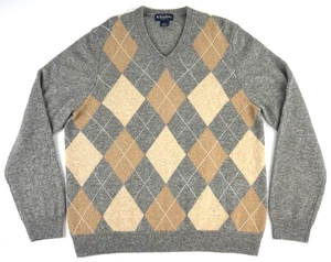 Suéter Pullover Brooks Brothers Cuello en V Camello Camello Para Hombres L Argyle LS Gris Preppy - Imagen 1 de 5