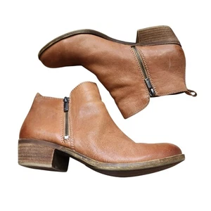 Botines de cuero marrón Lucky Brand 8,5 cremallera lateral punta almendra - Imagen 1 de 7