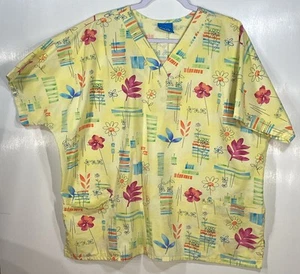 Blusa Médica Mujer Talla 2X by Scrub H.Q. Primavera Amarillo Flores Hojas Margaritas - Imagen 1 de 4