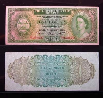 Belice 1 Dólar 1974 Prefijo A/1 P33 i3627 Gobierno Isabel II Banco Dinero Foto 1 de 3
