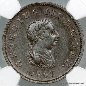 NGC XF DETAILS 1807 SOHO GREAT BRITAIN 1/2 PENNY COPPER GEORGE III  (BC09) - Picture 1 of 3